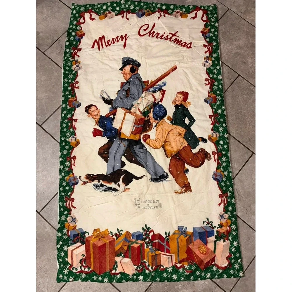 Norman‎ Rockwell Christmas Mailman Fabric Panel